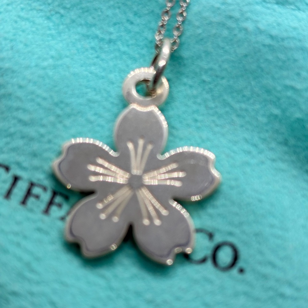 Tiffany & Co. Silver Cherry blossom  Pendant and 16in chain 2015 Marathon